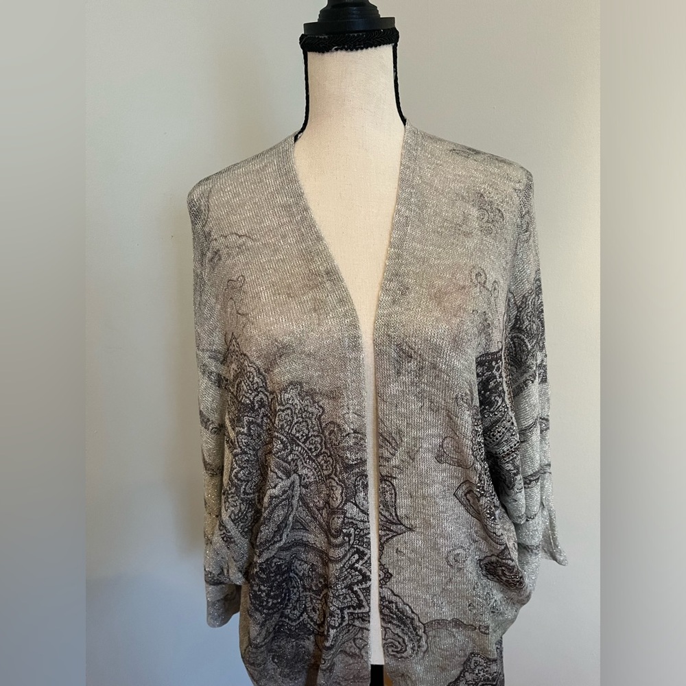Studio Gem Womens Gray Open Front Long Sleeve Cardigan Sweater Size XL